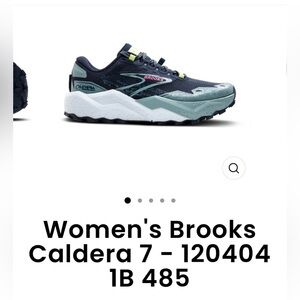 Brooks Women's Caldera 7 Trail Shoe - Navy & Seafoam with Pink Accents